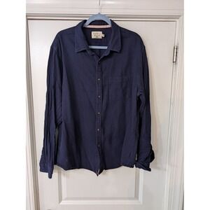 The Normal Brand Cotton Textured Long Sleeve‎ Button Up Shirt Mens XL navy blue